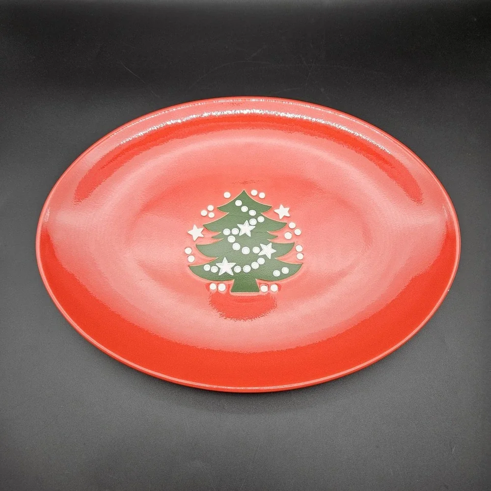 Waechtersbach Christmas Tree Holiday Red Oval Serving Platter Dish 13
